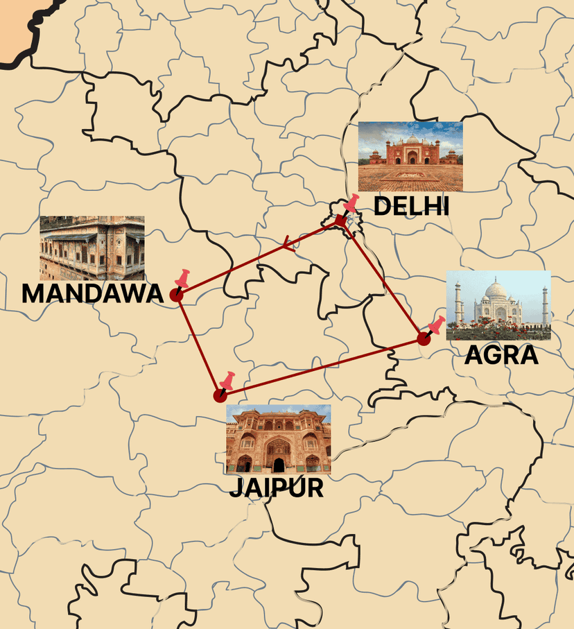 The Royal Heritage Trail Tour route map by India Heritage Travel