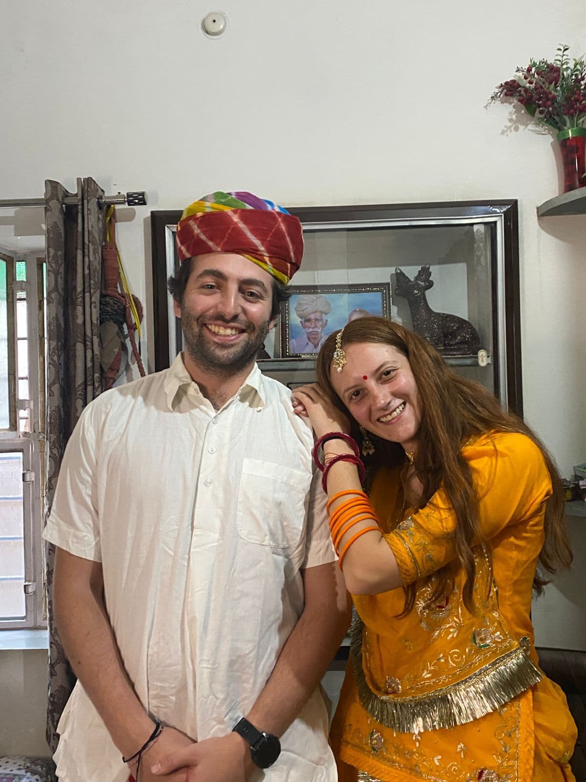 Couple visiting Hawa Mahal in Jaipur Rajasthan