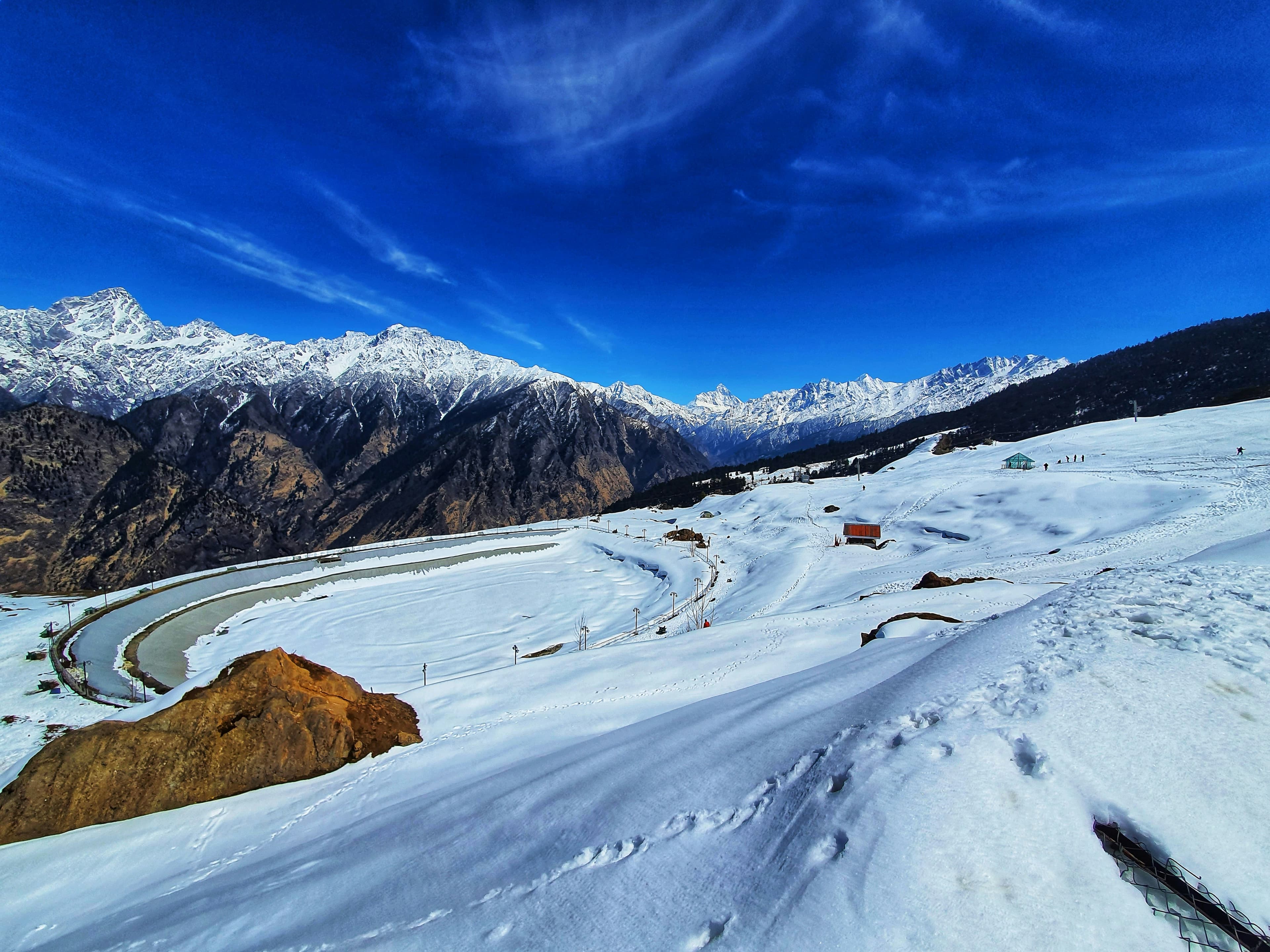Snow covered mountains and scenic landscapes in Auli Uttarakhand India