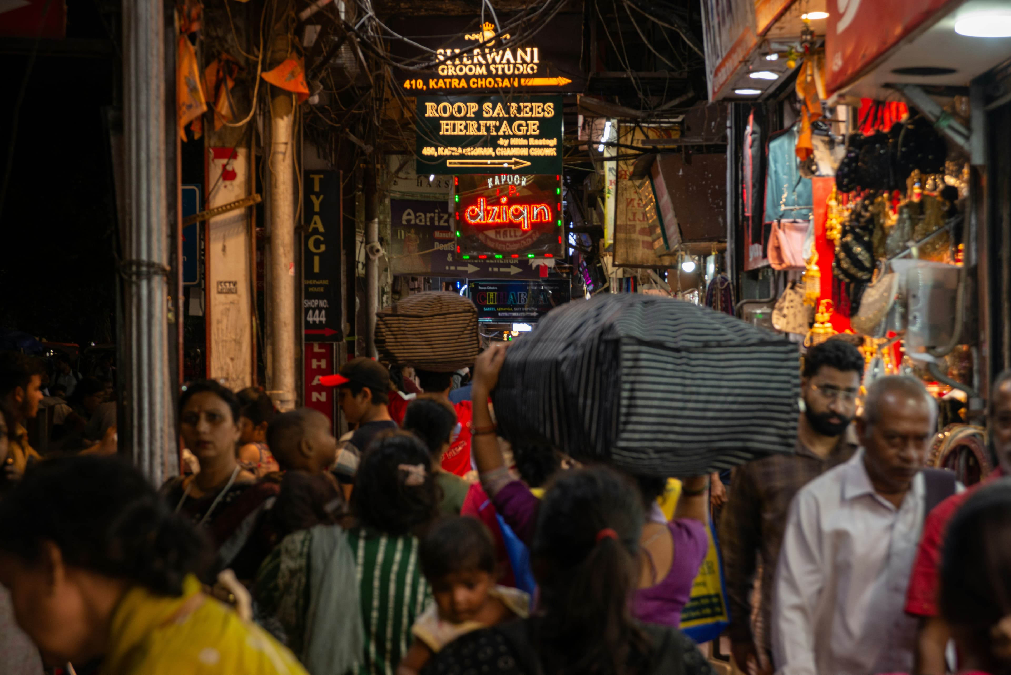 Bustling Delhi market known for shopping handicrafts and souvenirs