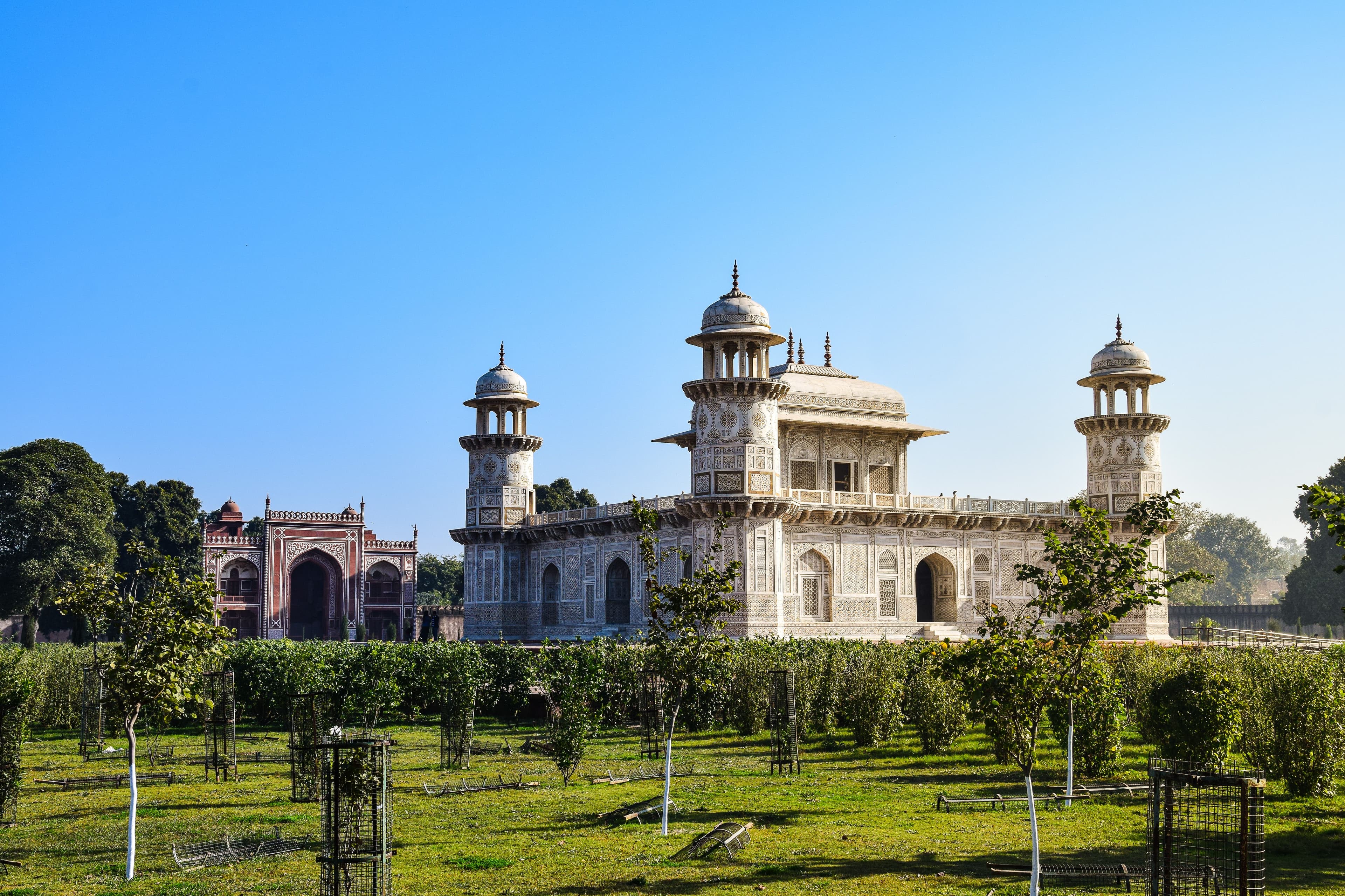 Intricate white marble carving on Itimad-ud-Daulah's Tomb known as the Baby Taj